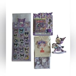 Sanrio Kuromi Figurine, Stickers, Charm, Post It, And Mini Diary Set